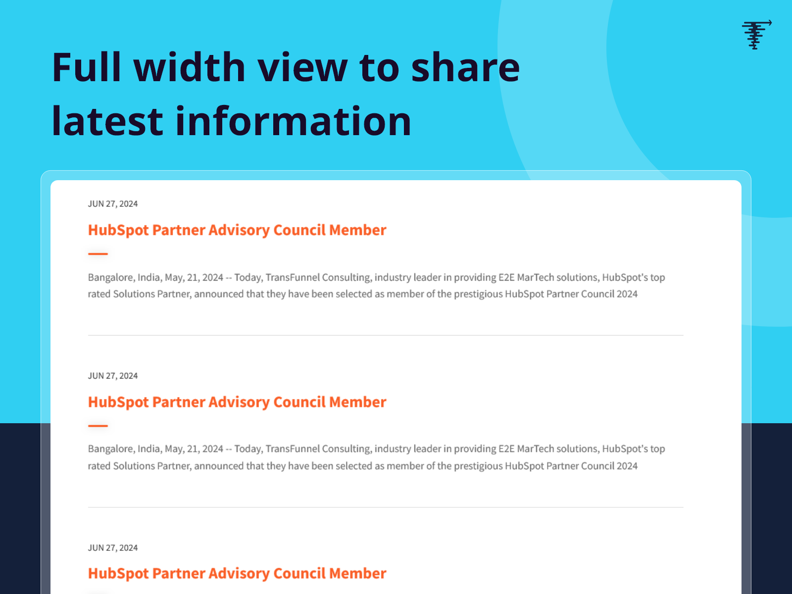Full width view to share latest information